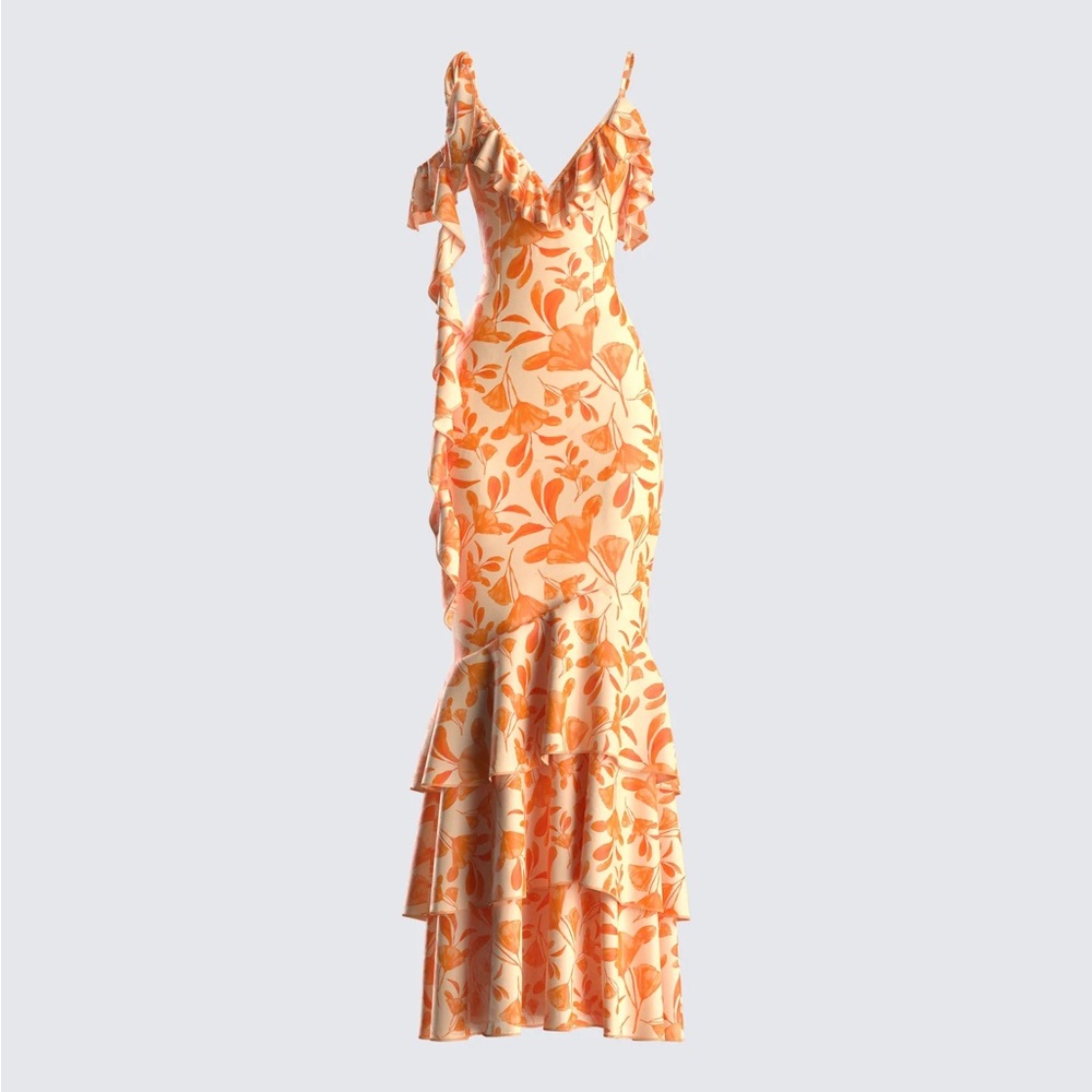 Orange flower print dress